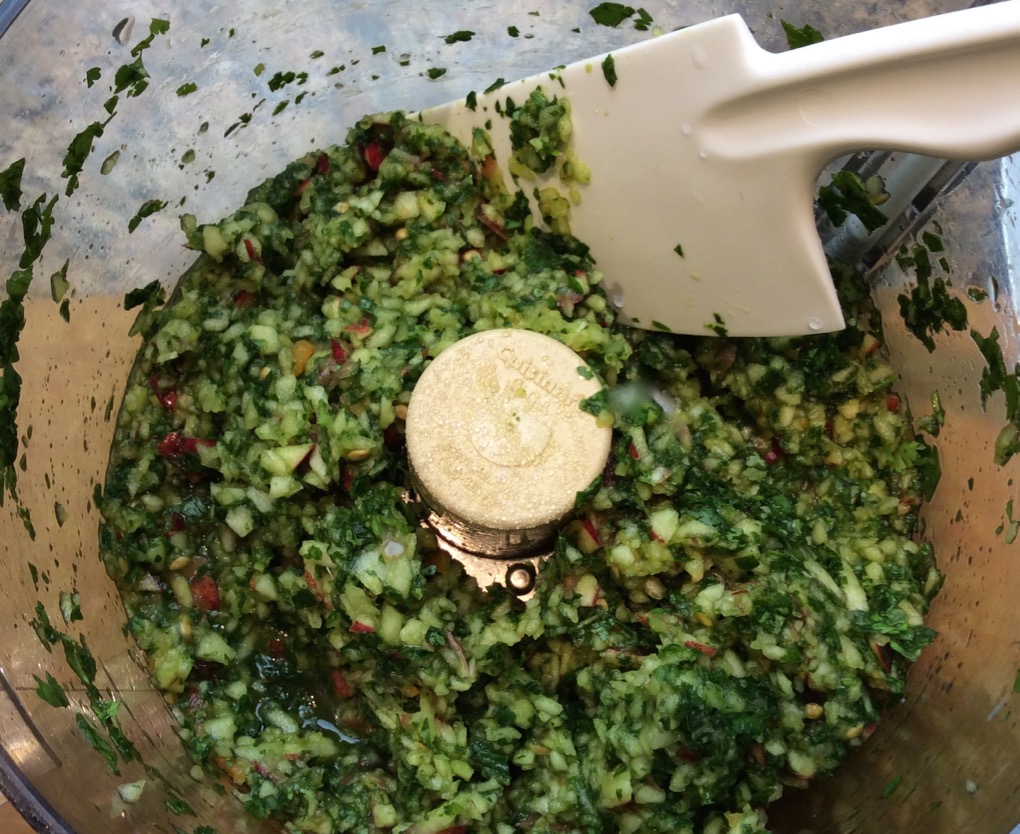  Making apple cilantro salsa in Food Processor