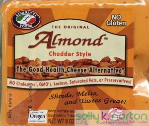 A bag of cheese-like "healthy food" substance made from almonds.